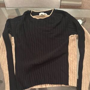Black and Tan Crew Neck Sweatshirt with Textured Knit
